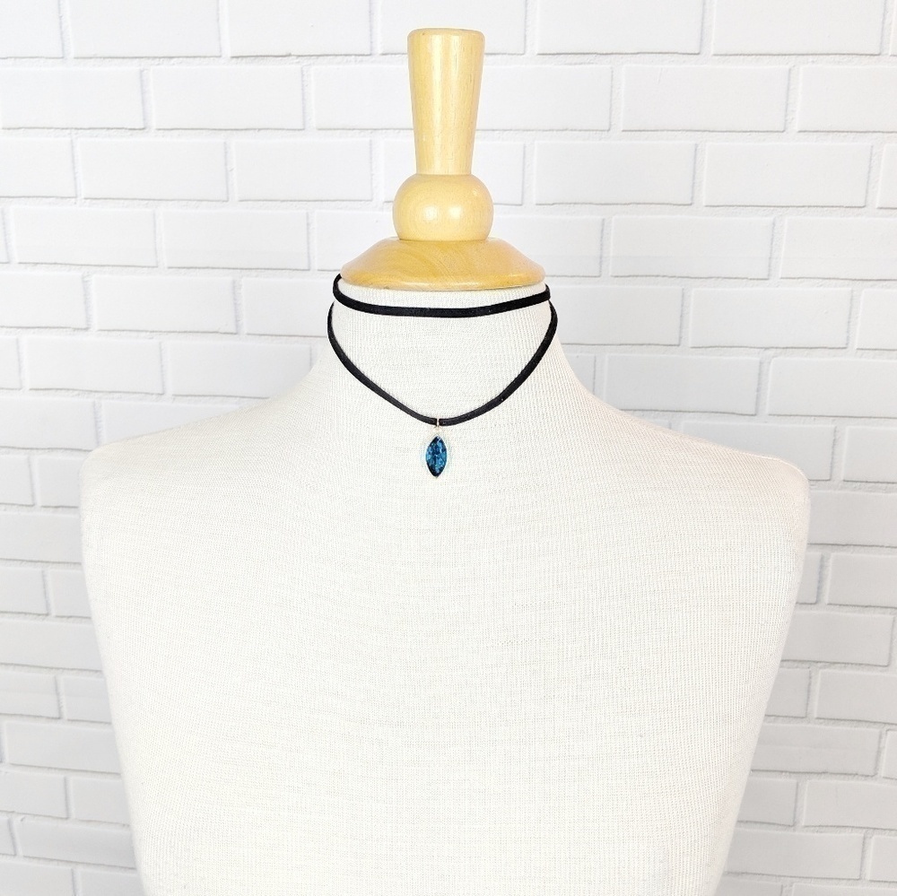 Double Faux Suede Blue Marquise Rhinestone…